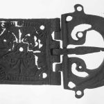 Copper-alloy inlaid belt plate and buckle from Valkenburg. Image: National Museum of Antiquities, Leiden (CC0) Belt plate and buckle hinged to it. Originally inlaid.