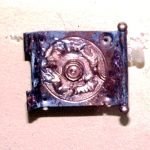 Hunt scene belt plate from Magdalensberg (AUT). The cut-out to the left suggests this was originally a buckle- or dagger-frog-plate. Image: MCB Rectngular copper-alloy belt (with tinning) with an embossed hunt scene around a central boss.