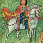 Fresco from the synagogue at Dura-Europos depicting a horse archer (Mordechai). Image: Wikimedia Commons A horseman wearing a cap and a cloak has quiver of arrows on his horse's flank