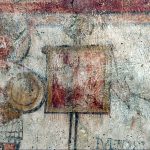 Detail of the fresco of the tribune Terentius from Dura-Europos depicting a vexillum. Image: Yale University Art Gallery Vexillum standard, coloured red, on a shaft with a wreath at the top and a fringe at the bottom.