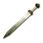 Modern reconstruction of a Pompeii-type gladius. Image: Rama (CC BY-SA 3.0) A reconstruction of a Roman short sword with steel blade with triangular tip, wooden hand guard and pommel, and bone hand grip.