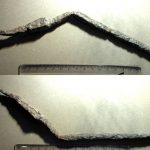 Ferrous pilum head and shank from Little Linford. The square-sectioned shank is bent just below the pyramidal head (which also has a bent tip). Image: Buckinghamshire County Council/Ros Tyrrell Pilum head and shank, the shank being bent below the head.