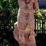 Statue of Mars from Aalen (DEU) depicting the deity wearing a sword mounted on the left hip with a baldric (with phalera fastener) and scabbard slide. Image: G. Garitan (CC BY-SA 4.0) Headless stone statue of Mars wearing contemporary equipment.