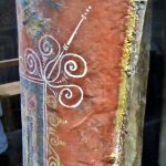 Detail of the rawhide edge binding of the Dura-Europos scutum. Image: MCB (CC BY-SA 2.0) Top right corner of the face of the curved rectangular legionary shield showing rawhide strip stitched to the edge to protect it.