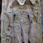 relief from Mavilly depicting Mars wearing a mail short and holding a spear and a shield. Image: Anne-Marie Lesca (CC-BY-SA) Relief of a bare-headed warrior wearing mail and holding a spear in his right hand and shield in his left.